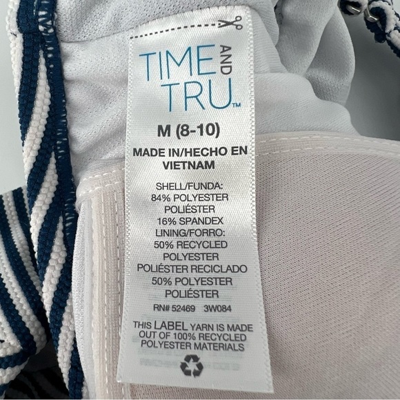 Time And Tru Blue Striped Bikini Swim Top Size Medium (8/10) Women’s - Picture 2 of 4